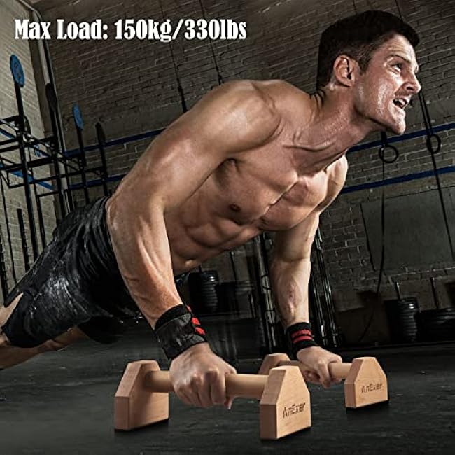 Push Up Stands, Handstand Parallettes Bars, Solid Wood Push Up Bars with Non-Slip Mat Push up Handles for Floor Exercise Home Workout Equipment for Men & Women Strength Training