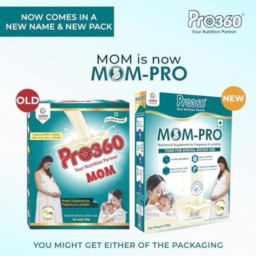 Image of Pro360 MOM-PRO Maternal Nutrition Supplement during Pregnancy for Pregnant & Lactating Women with Protein, DHA, Green Apple, Vitamins, Minerals - French Vanilla Flavor - 400G