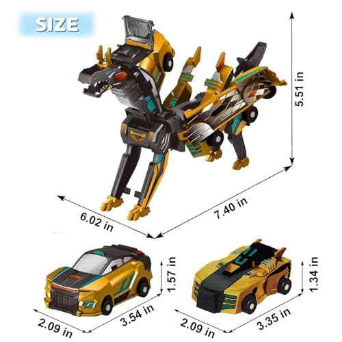 Image of Collision Transforming Dinosaur Car Toy, Magnetic Dinosaur Transformer Car for Boys & Girls Party Favors Birthday Christmas (Gold)