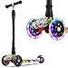 Monopattino per bambini a tre ruote con luci a LED in PU, altezza regolabile e doppia ruota posteriore, per bambini, ragazzi e ragazze, 3 – 12 anni