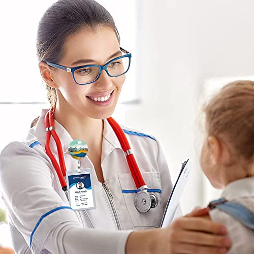 Badge Reel, Retractable Id Card Badge Holder With Alligator Clip, Decorative Name Badge Holder, 24 Inch Nylon Cord (8 Pcs/Retro Mountain Sky Sun) #TOP5