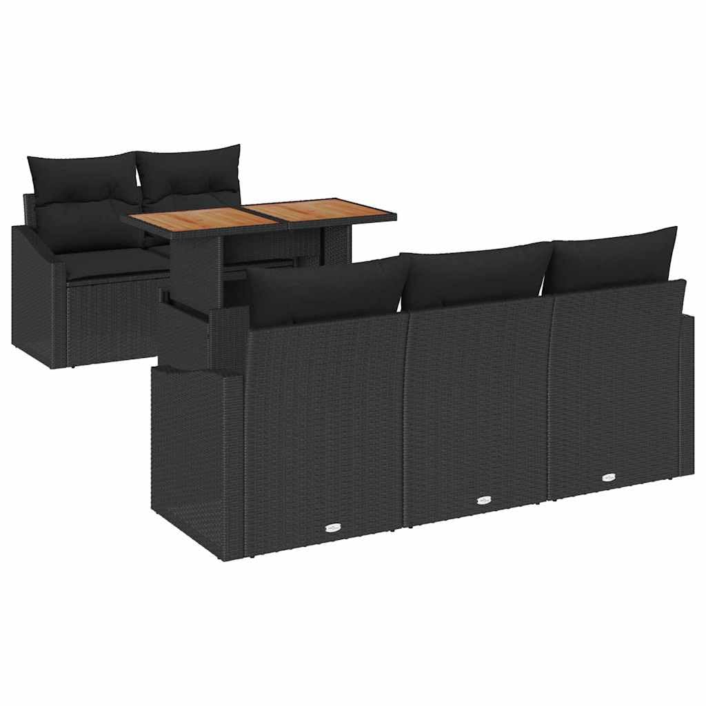 Set di divani da giardino modulari, 6 pezzi, in polyrattan nero, con vano portaoggetti sotto i cuscini, scomparti impermeabili per coperte e attrezzi, resistente alle intemperie, per terrazza