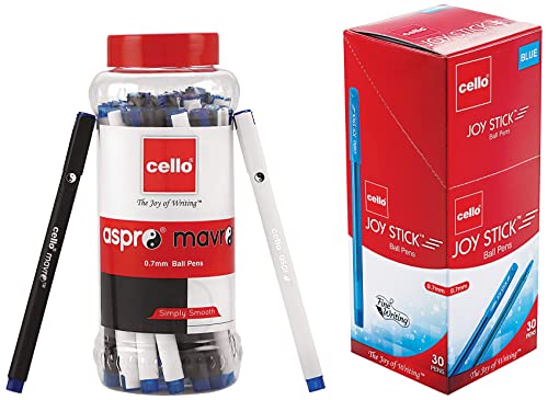 Image of Cello Aspro Mavro Ball Pen (25 Pens Jar - Blue) Joystick Ball Pen