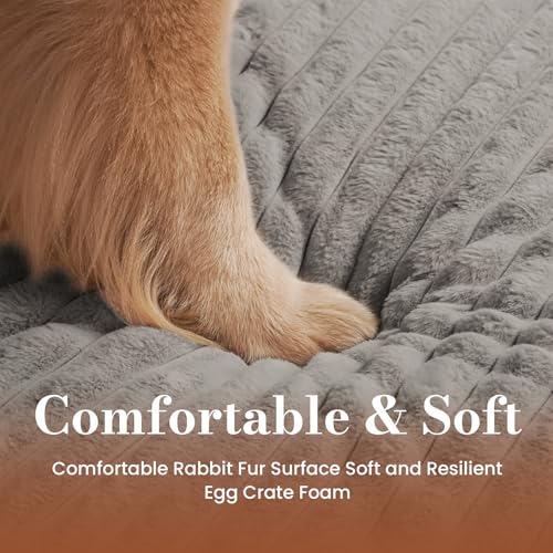 Image of Large Orthopedic Dog Crate Bed with Waterproof Lining, Soft Short Plush Surface & Egg Crate Foam for Calming Puppy, Machine Washable Pet Bed with Removable Cover & Anti Slip Bottom