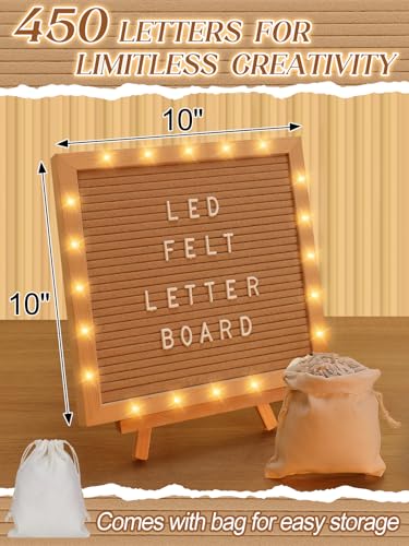 Image of 10 inchx10 inch Felt Letter Board with LED Lights & Stand, First Day of School Sign