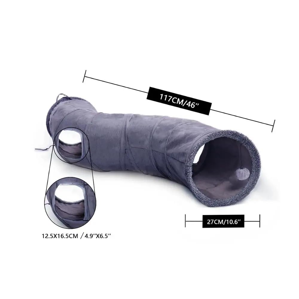 Tunnel De Jeu pour Chat Pliable 2 Trous 130cm Tunnel pour Chat Jouer Son Froissé Chat Lapin Tunnel De Jeu avec Balle Chaton Chat Jouet