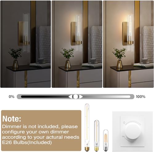 Image of 18 inch Wall Sconces Set of 2, Gold Bathroom Vanity Light Fixtures with Clear Glass Tube, Modern Brass Lamp Lighting for Mirror, Bedroom, Living Room, Hallway, Staircase