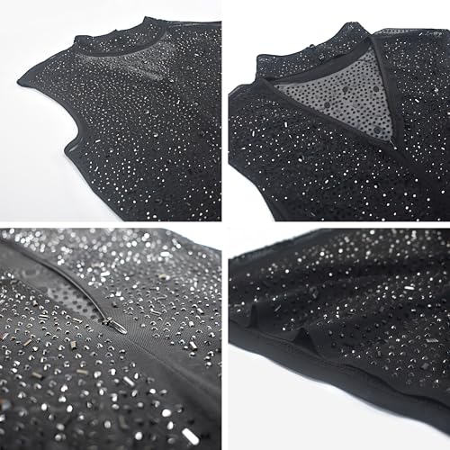 Image of PORRCEY Women's Sexy Elegant Rhinestone Mesh Party Club Night Mini Dress