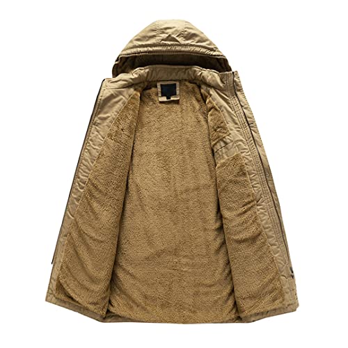 Disimlarl Men's Winter Parka Fleece Thickened Warm Hooded Retro Solid Color Field Jacket4