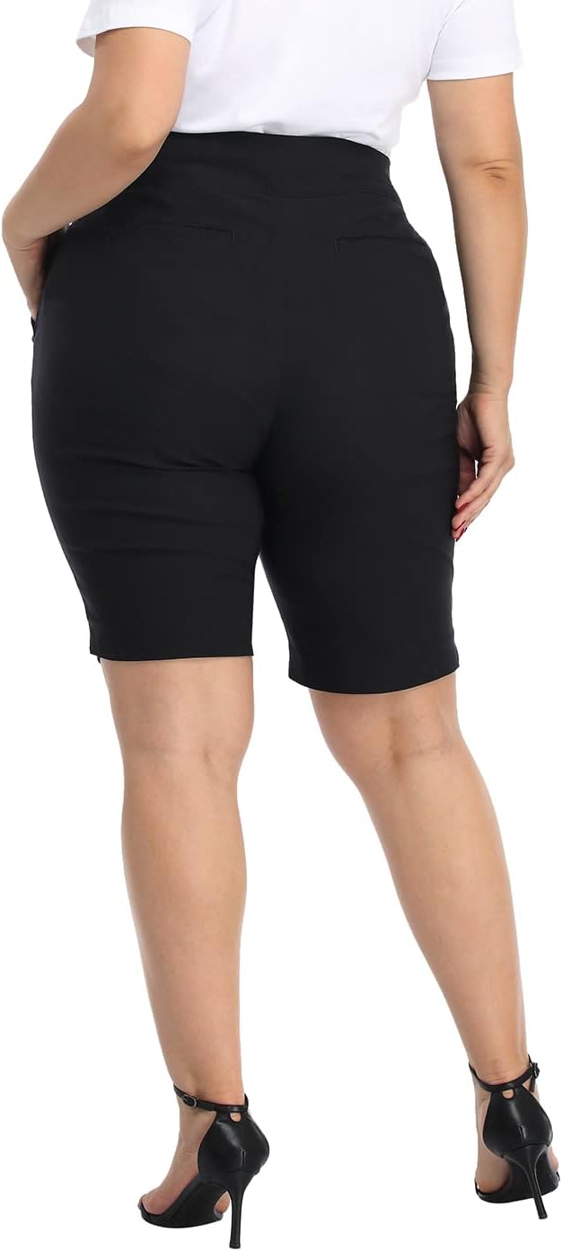 HDE Women's Plus Size Bermuda Shorts Mid Rise 10" Inseam Shorts with Pockets - Image 6