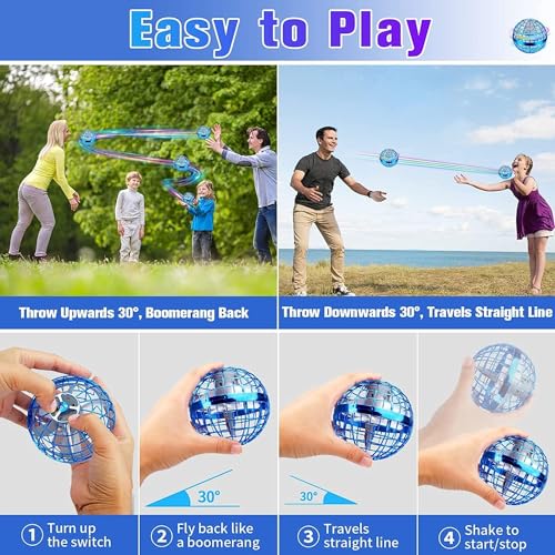2025 Upgraded Flying Orb Ball Toy with LED Lights, Cosmic Boomerang Hover Orb Ball for Kids & Adults, for Indoor/Outdoor Fun Cool Holiday Magic Toy, for Boys & Girls (Blue+Red) - Image 4
