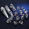 MILACOLATO Vintage Punk Ring Gothic Open Rings Set for Men Women,Snake Ring Men,Boho Rings,Stackable Frog Bat Spider Dragon Snake Punk Ring Adjustable Cool Gothic Rings(16-17Pcs) #5