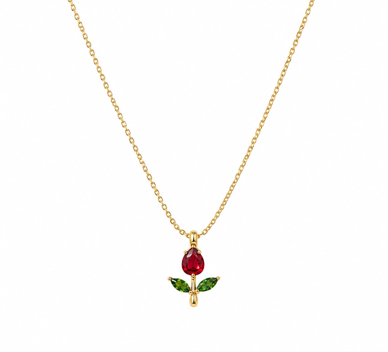 gomsfancy Gold-Tone Rose Pendant Necklace for Women with Red Crystal, Floral Charm Chain Stainless Steel Anti Tarnish Waterproof Hypoallergenic, Gift for Her-picture-21