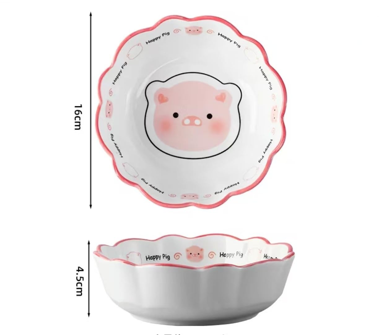 Cuenco de fideos instantáneos con bonito cerdo de dibujos animados, vajilla de cerámica de alta apariencia for cocina casera, disponible individual o en juego(A set)