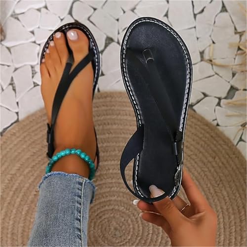 Yytcsjz Women's Sandals, Comfortable Summer Dressy Flat Sandals, Plain Straight Line with Metal Buckle Flat Flip Flops, with Arch Support for Pain Relief Bunion Symptoms2