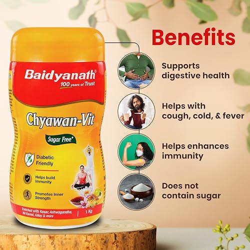 Image of Baidyanath Ayurved Sugarfree Chyawan-Vit 1kg | Specially Formulated Chyawanprash With No Added Sugar- With Benefits Of Amla, Ashwagandha And Almonds (Pack of 2)