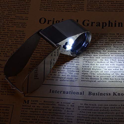 Image of Jewelers Loupe 25mm 40x Magnifying Glass with LED Lamp & UV Light Folding Hand-Held Portable Lens for Jewellery, Diamond & Gemstone Grader, Currency, Watchmaker, & General Magnifier