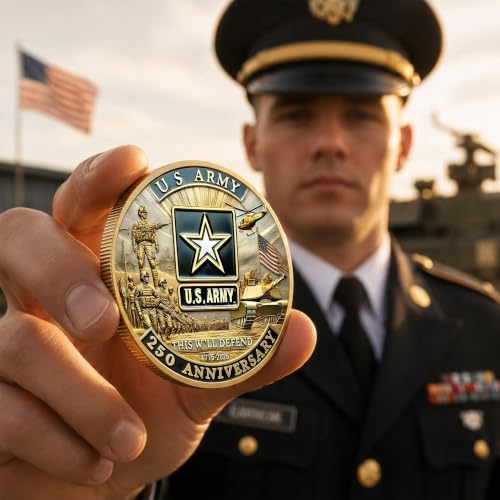 Image of Army 250th Anniversary Coin Navy 250th Anniversary Coin Army Challenge Coin US 250th Commemorative Double-Sided Challenge Coin with Metal Gift Box 1.57 Display army coin army gift army challenge coins