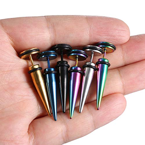 Aroncent 12PCS Stainless Steel Fake Taper Earrings for Men Women Fake Illusion Tunnel Cheater Spike Earrings Fake Plug Earrings Piercing Jewelry4