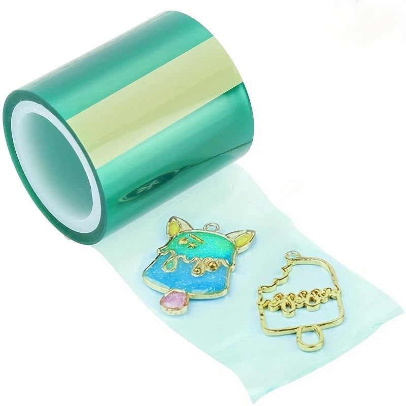 1 Roll (5.0meter) High-Temp Resistant Green Semi-Transparent Seamless Tape for Metal Hollow Frame Epoxy UV Resin Pendant Mold Crafting - Perfect for DIY Jewelry Making & Craft Projects