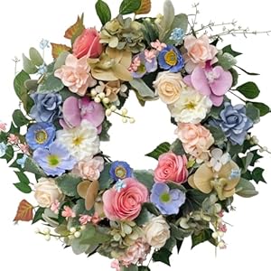 22 Artificial Flower Wreath Colorful SpringSummer Floral Wreaths with Roses Orchid Gardenia Hydrangea for Front Door Wall Window Holiday Festival Party Banquet Wedding Decor