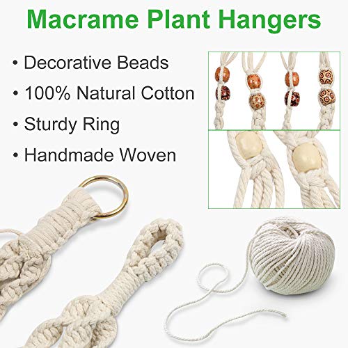 Growneer 5 Packs Macrame Plant Hangers With 5 Hooks, Different Tiers, Handmade Cotton Rope Hanging Planters Set Flower Pots Holder Stand, For Indoor Outdoor Boho Home Decor #TOP4