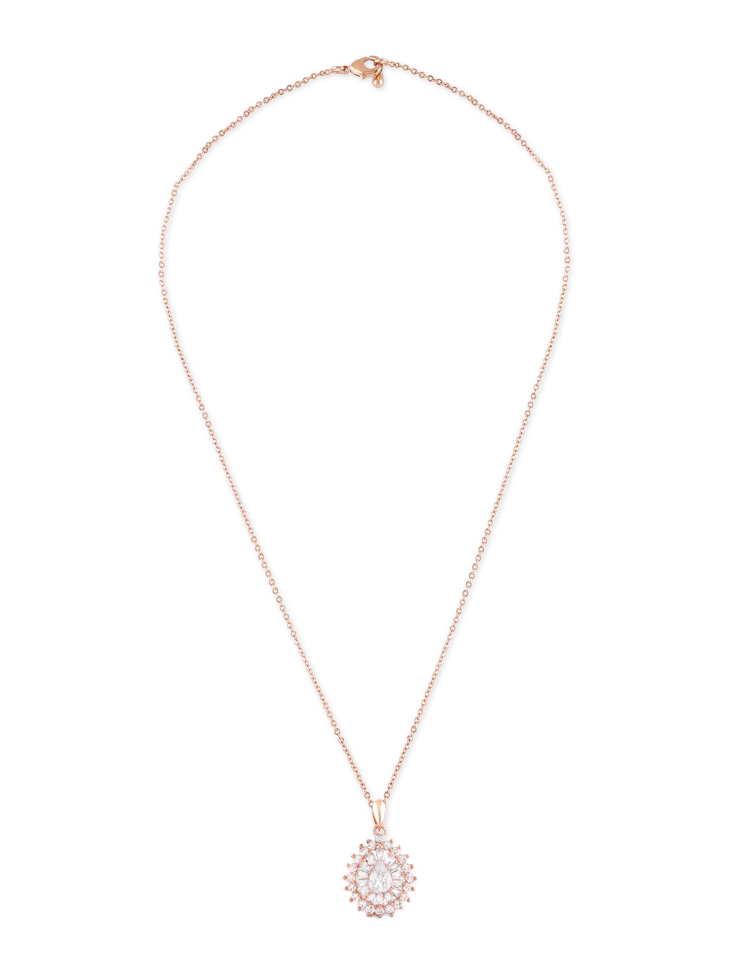 ZAVERI PEARLS Rose Gold Tone Dazzling Cubic Zirconia Brass Pendant With Chain For Women-ZPFK17126 (B0CSSWH2B2) Amazon Price History, Amazon Price Tracker