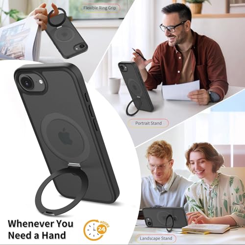 Image of Magnetic for iPhone 16E Case, 6.1 inch, Compatible with MagSafe, Rugged Kickstand, Not-Yellowing Military-Grade Protection, Matte Black