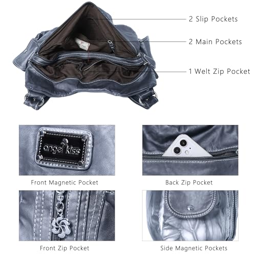 Image of Angel Kiss Purses for Women, Large Shoulder Bag Hobo Tote Purse Mutipocket Faux Leather Satchel Hobo Purse