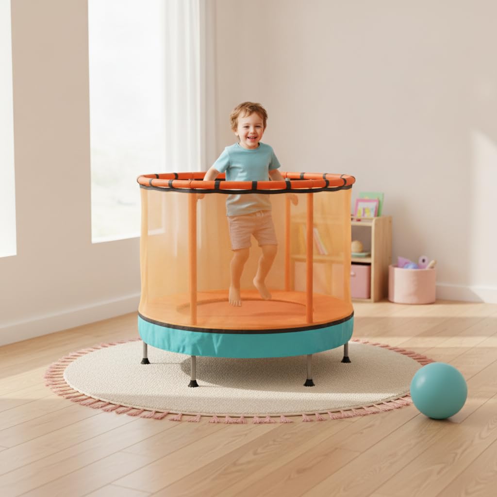 Kindertrampolin Indoor mit snetz & Spielset – Faltbares Mini Trampolin für Kinder