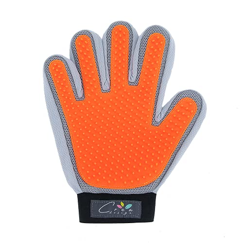 Crea Nut- Guanto Spazzola per la toelettatura di Cani, Gatti e Conigli. Spazzolatura Delicata e massaggiante per la rimozione dei peli degli Animali Domestici. Effetto Rilassante. (Arancione)