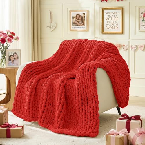 Image of Inhand Classic Red Chunky Chenille Yarn for Hand Knitting,Thick Bulky Mom Blanket Yarn for Crocheting,Soft Fluffy Yarn for Mother's Day Gifts and Crafts for Women /Grandma,8 Pack (29.5Yds /8.4oz Each)