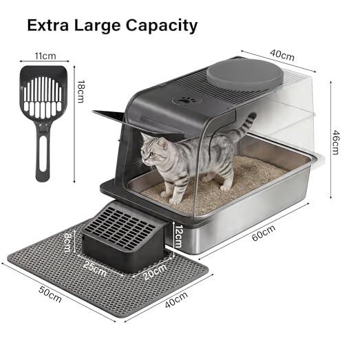 Caja de arena para gatos de acero inoxidable con doble puerta y pedal de filtro 8