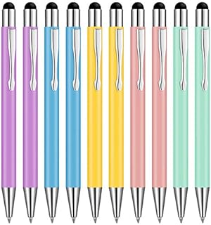 10PCS Stylus Ballpoint Pens, 1.0 mm Ballpoint Pen with Stylus Tip, Black Ink Metal Pens for Touch Screens, Click Pens Pastel Pens for Women&Men