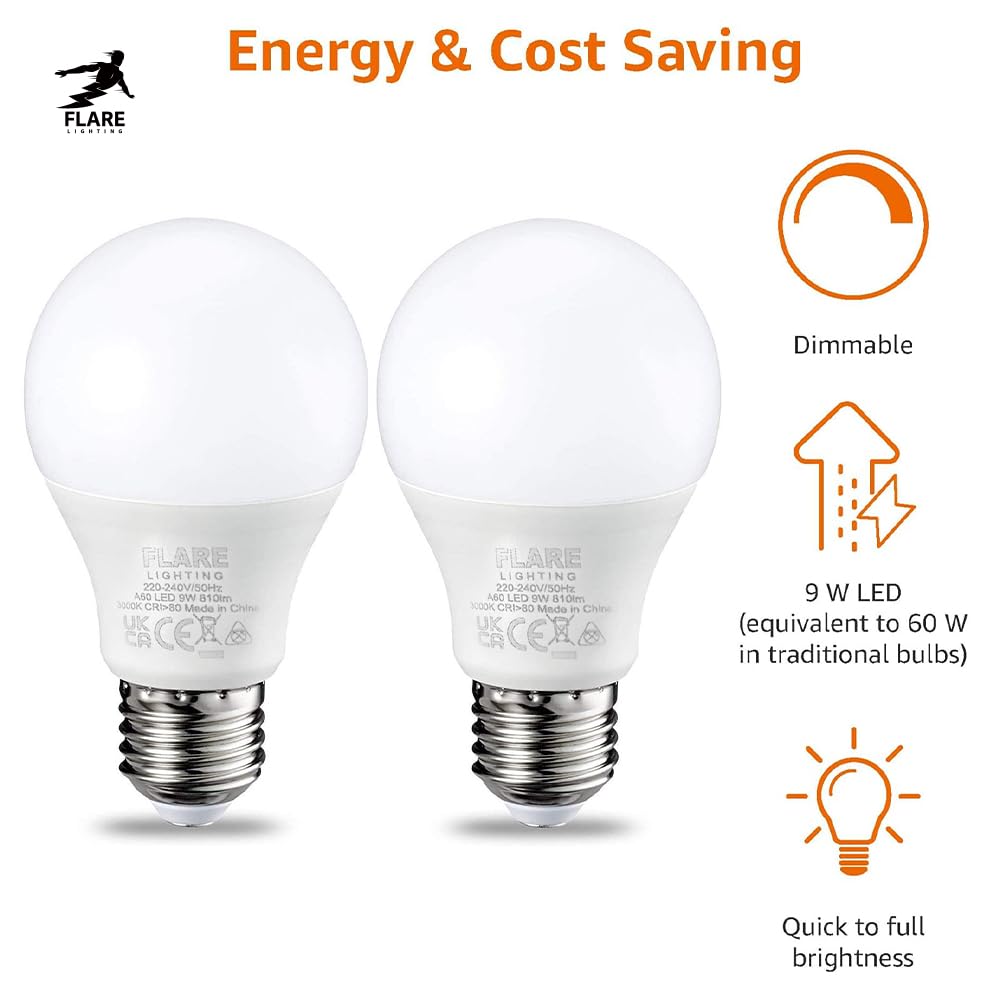 FLARE LIGHTING E27 Screw Bulb 60W Equivalent (3 Pack), LED Light Bulb Warm White 3000k, 9W Energy Saving and Super Bright - Image 3