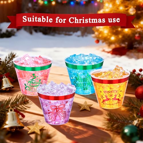 Image of 100 Pcs Christmas Party Cups,9Oz Merry Christmas Plastic Cups,Heavy Duty Christmas Tree Bell Deer Clear Disposable Plasitc Tumblers Wine Cup for Xmas Party,Holiday,Birthday