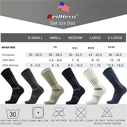Redhero Men's Merino Wool Cushion Crew Socks Outdoor Hiking Hiker With Light Breathable Performance Moisture Wicking Control(Black L) #TOP5