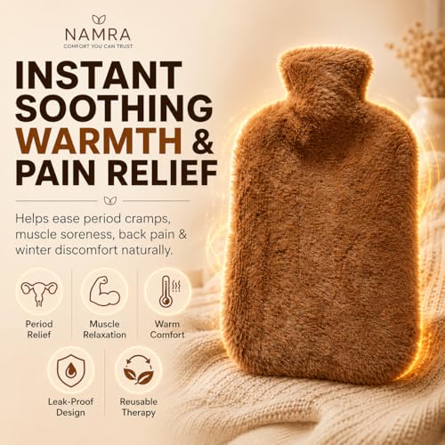 Image of Hot Water Bag Brown 1000ml - Leakproof Heating Water Bottle for Warm Compress & Everyday Comfort | Long Heat Retention Hot & Cold Therapy Bag for Back, Neck & Relaxation