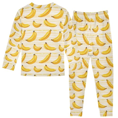 ALAZA Cute Yellow Banana Striped Pajamas Long Sleeve Sleepwear 2-Piece Pajama Set2