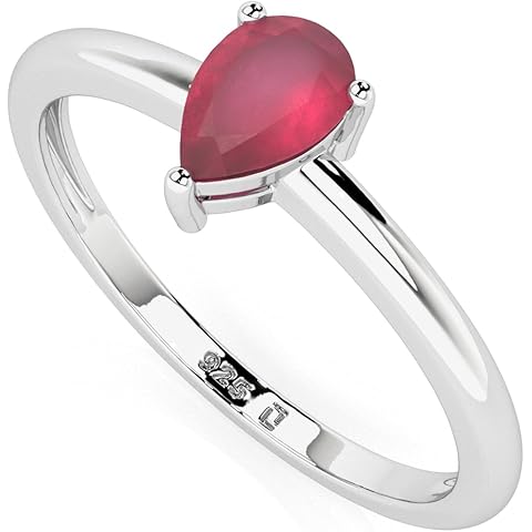 LUSTRE AND LIGHT Natural Ruby Stackable Ring for Women in Sterling Silver, July Birthstone Jewelry Gifts for Her (Round, Oval, Pear)