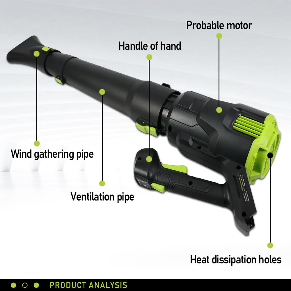 Soplador de hojas inalámbrico de 21 V con velocidad de viento de 340 CFM y 53 m/s, soplador de viento eléctrico de 3 velocidades para patio, potente para limpiar hojas húmedas, patio, garaje, limpieza