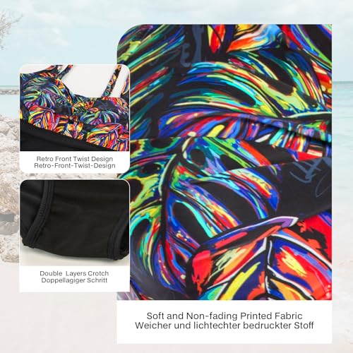 Hanna Nikole Einteilige Bademode Damen Große Größen Bauchweg Push Up Einteilige Swimsuit Für Mollige Frauen Bunte Blätter 42 3