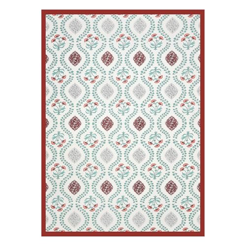 Image of BLOCKS OF INDIA 200TC Diwan Set Cotton 8 Piece | Deewan Printed Bedsheet Sets for Living Room Hall (Set of 8 Piece, 1-Bed Sheet | 2-Bolster Cover | 5-Cushion Cover (Brick Motifs), White