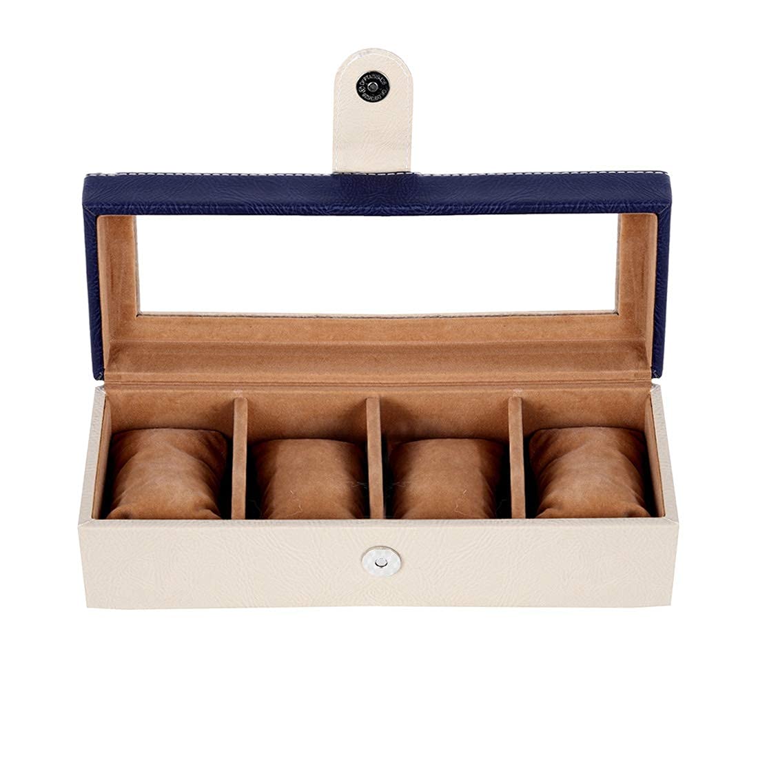 Leather World Watch Box Holder Organizer Case in 4 Slots of Watches for Men and Women with Transparent Display (Blue) (B0D28YFZWV) Amazon Price History, Amazon Price Tracker