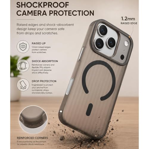 Image of keeshar MagPro Stripe case for Apple iPhone 17 Pro Black Frosted Transparent PC Hard Back Cover Camera & Body Protection|Anti Shock,Scratch Resistant Wireless Charging Compatible
