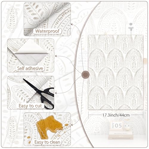 Image of Beige Wallpaper Peel and Stick Wallpaper Boho Contact Paper 17.3''x393''