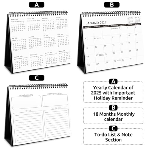 SKYDUE Desk Calendar 2026, 18 Months Small Desk Calendar 2025-2026, Jul 2025 to Dec 2026, 10" x 8" Desktop Calendar Planner with Stickers, Black - Image 4