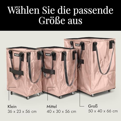 HULKEN - (Klein, Roségold) Wiederverwendbare Einkaufstasche auf Rädern. Der Einkaufswagen trägt bis zu 15 kg, hat robuste Griffe, einen Reißverschluss und ist flach, leicht und zusammenklappbar. – Bild 4