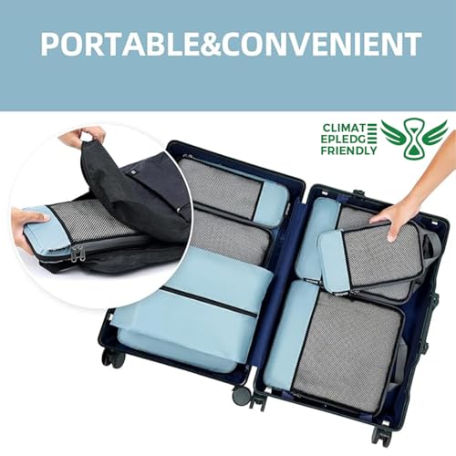 Image of BAGAIL 4 Set /6 Set /8 Set Compression Packing Cubes Travel Accessories Expandable Packing Organizers (Half Mesh, 6-Dusty Blue)