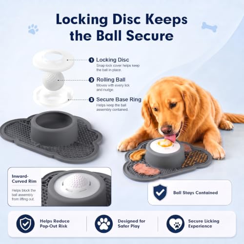Image of Anti-Slip Slow Feeder Dog Bowl and Lick Mat with Rolling Ball